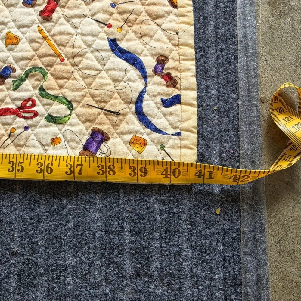 Handmade Sewing Theme Quilt Throw Blanket Scissors Spools Fabric 51x40 Cottage